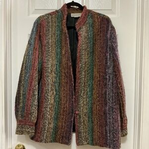 Giorgio Scapati VTG Women's Jacket Mohair Lambs Wool Jewel Tones Striped 80s XL